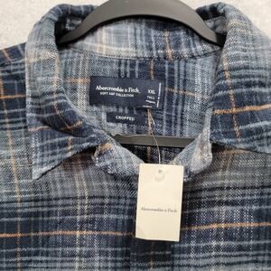 NWT Abercrombie & Fitch Soft Plaid Cropped Button-Up Raw Hem Flannel Shirt XXL T